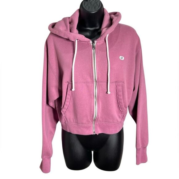 Abercrombie & Fitch cropped zip hoodie mauve Oversized Size Small - Picture 13 of 13